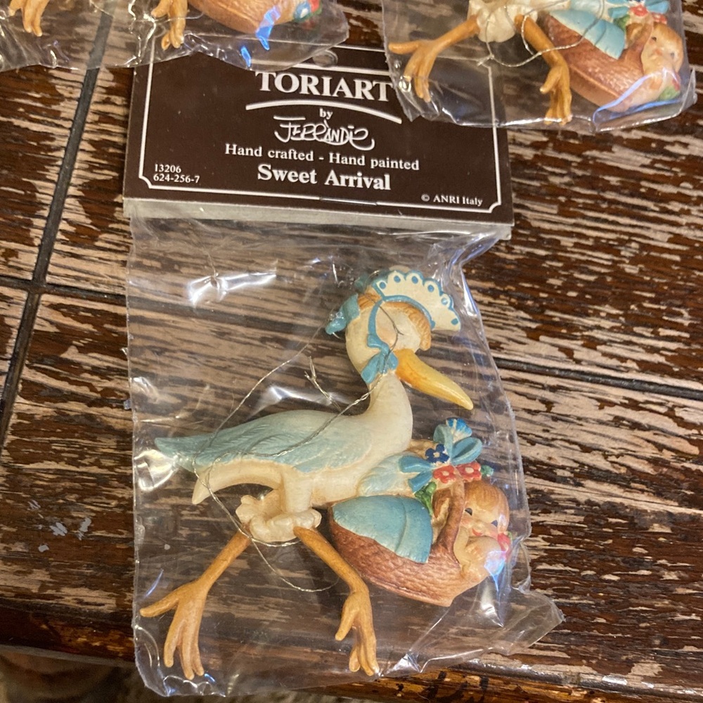 Anri Italy Ferrandiz Vintage Christmas ornaments, boy / girl storks